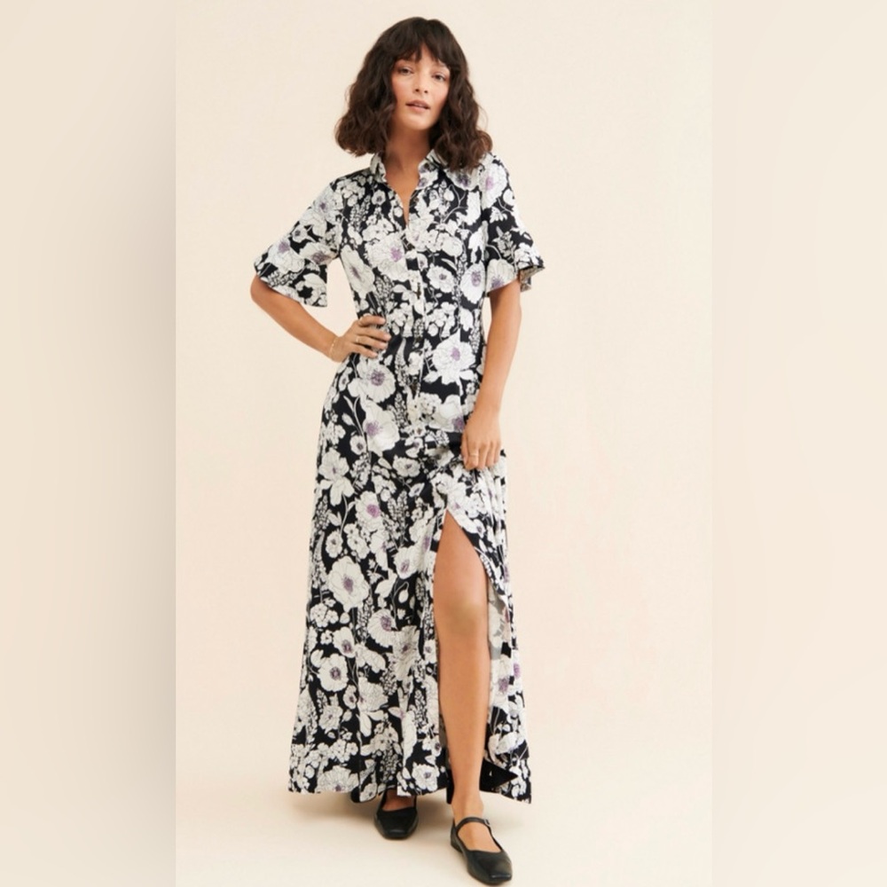 Anthropologie Maeve floral button down shirt dress Large